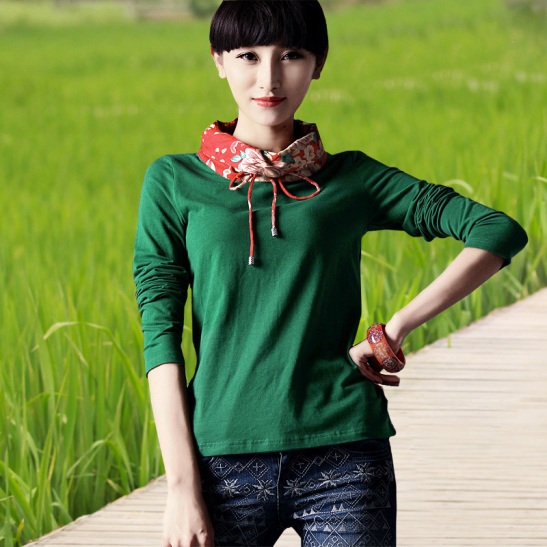 Liebo New Spring Printed Turtleneck Knitted Long Sleeved T Shirt